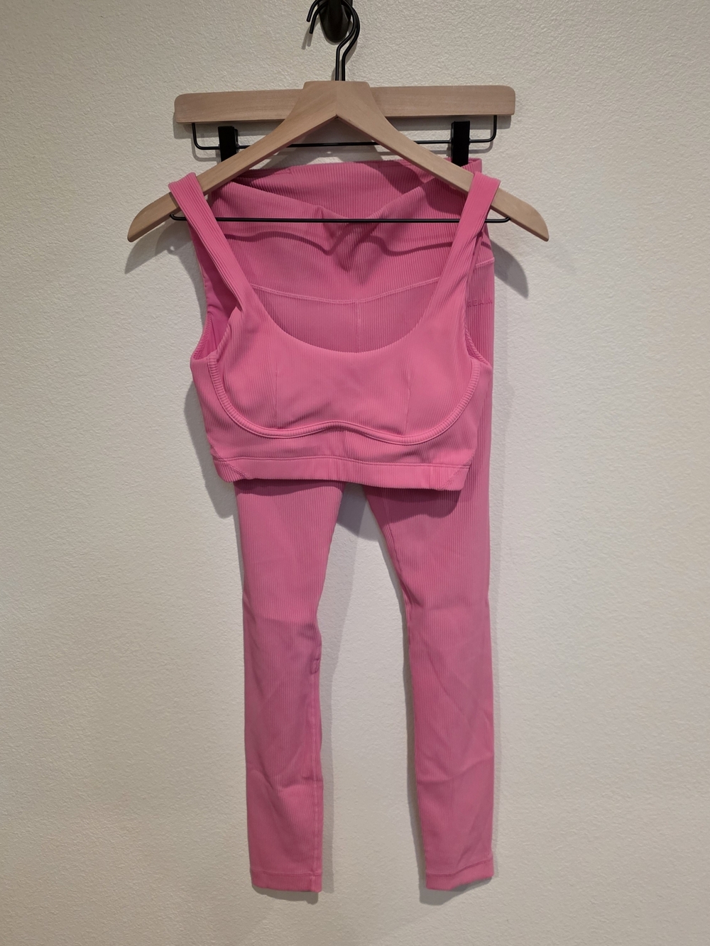 Ribbed Pink Leggings with Supportive Crop Tank Set